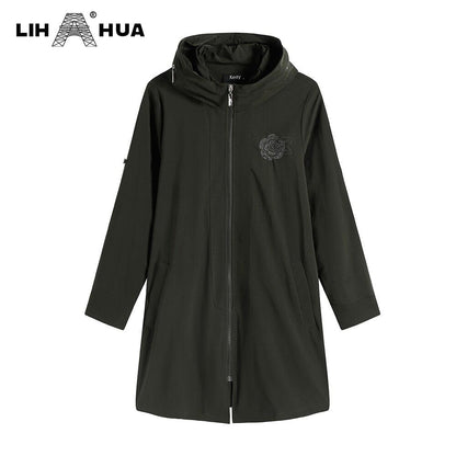 Women's Plus Size Windbreaker Mid-Length Hooded Jacket Spring And