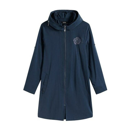 Women's Plus Size Windbreaker Mid-Length Hooded Jacket Spring And