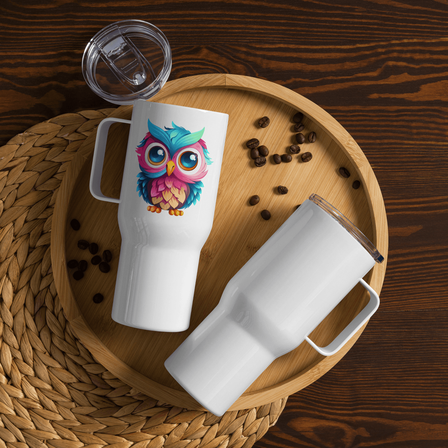 Cute Owl Travel mug with a Handle - L & M Kee, LLC