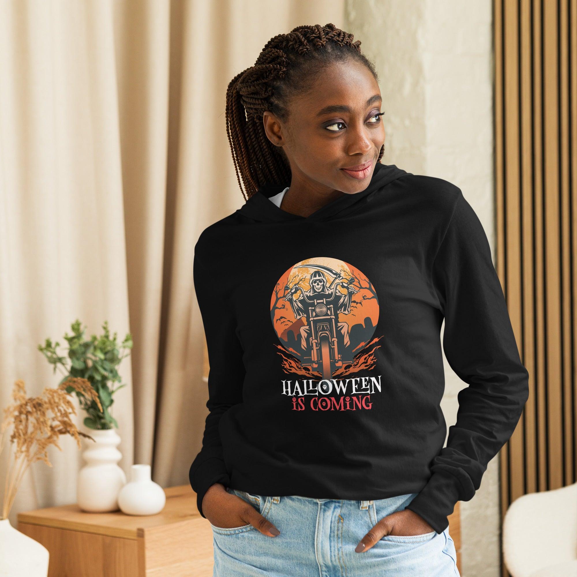 Halloween is Coming Hooded long-sleeve tee - L & M Kee, LLC