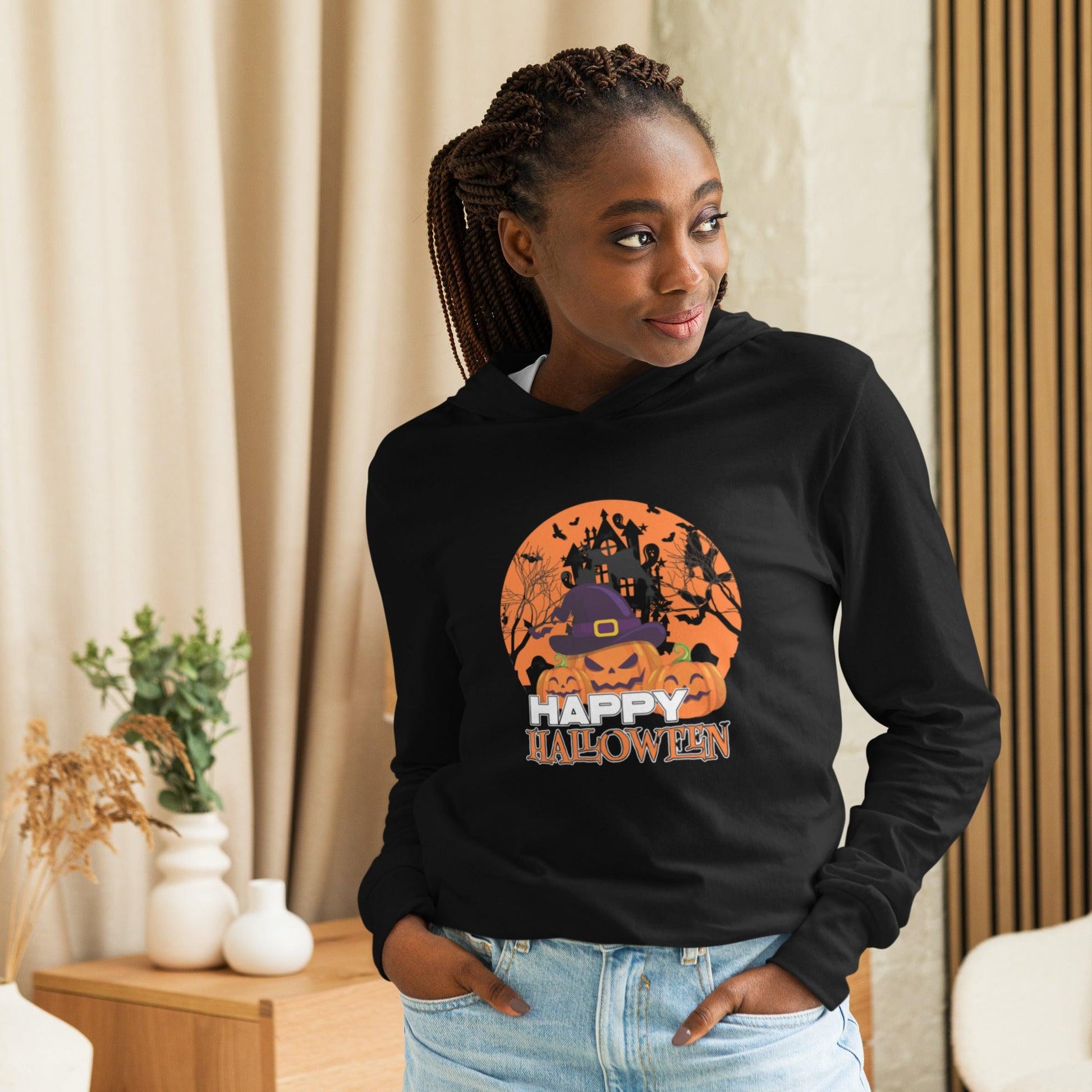 Happy Halloween Hooded long-sleeve tee - L & M Kee, LLC