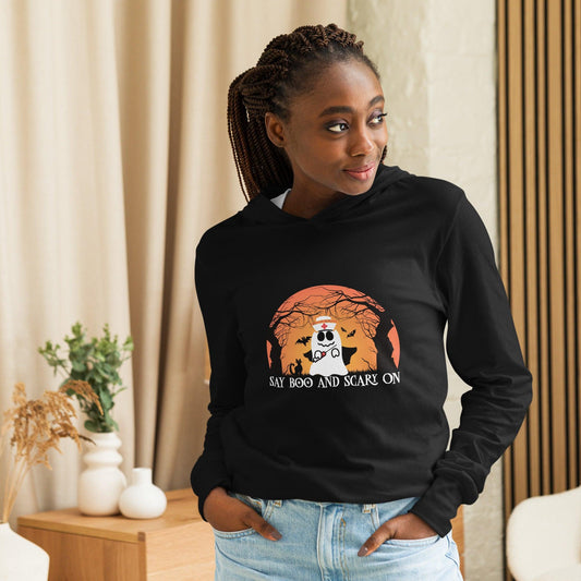 Say Boo and Scary On Hooded long-sleeve tee - L & M Kee, LLC