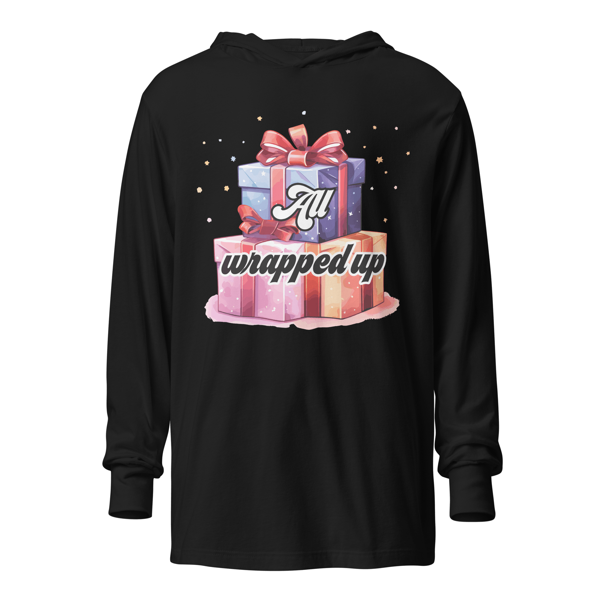 All Wrapped Up Christmas Hooded long-sleeve tee - L & M Kee, LLC