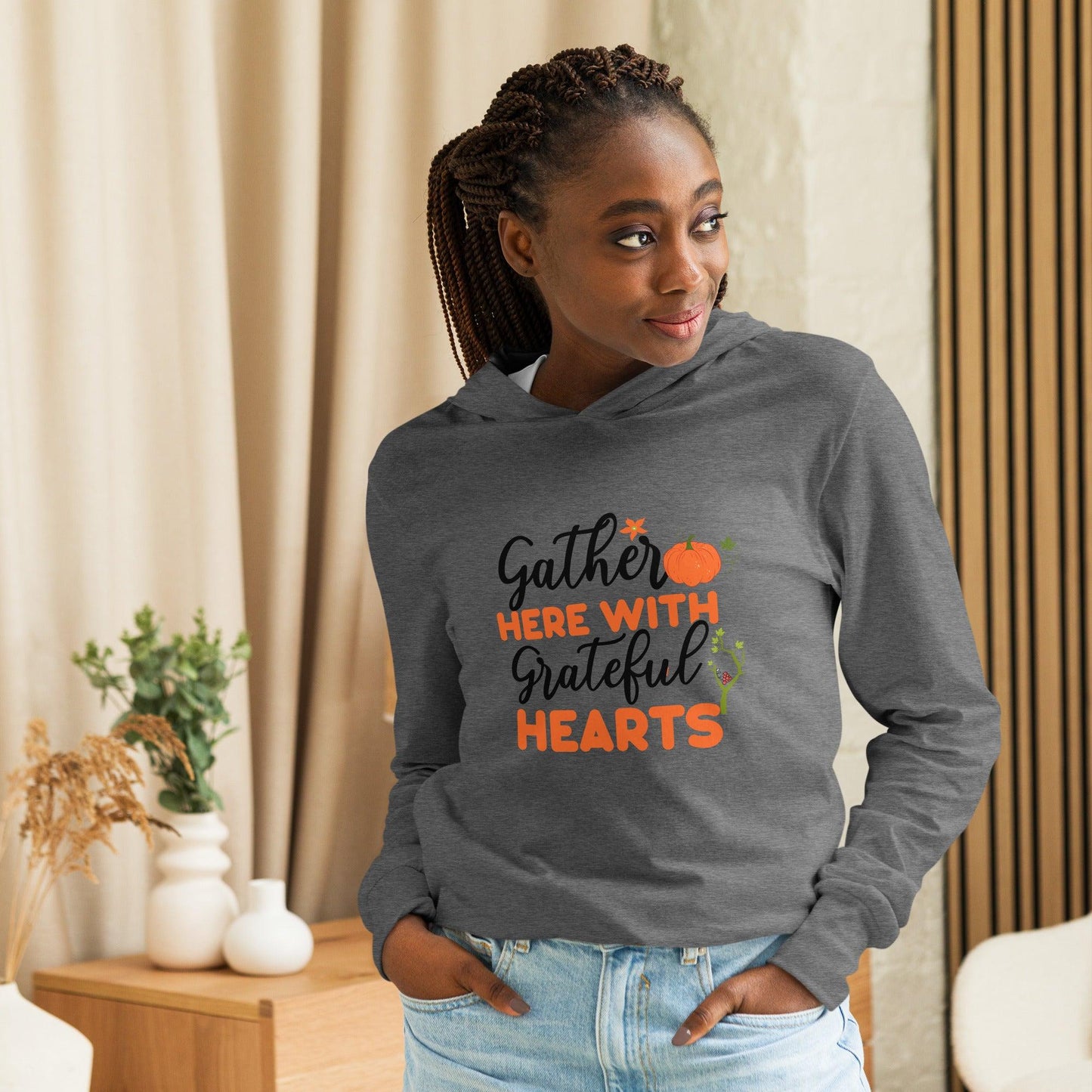 Gather with Grateful Hooded long-sleeve tee