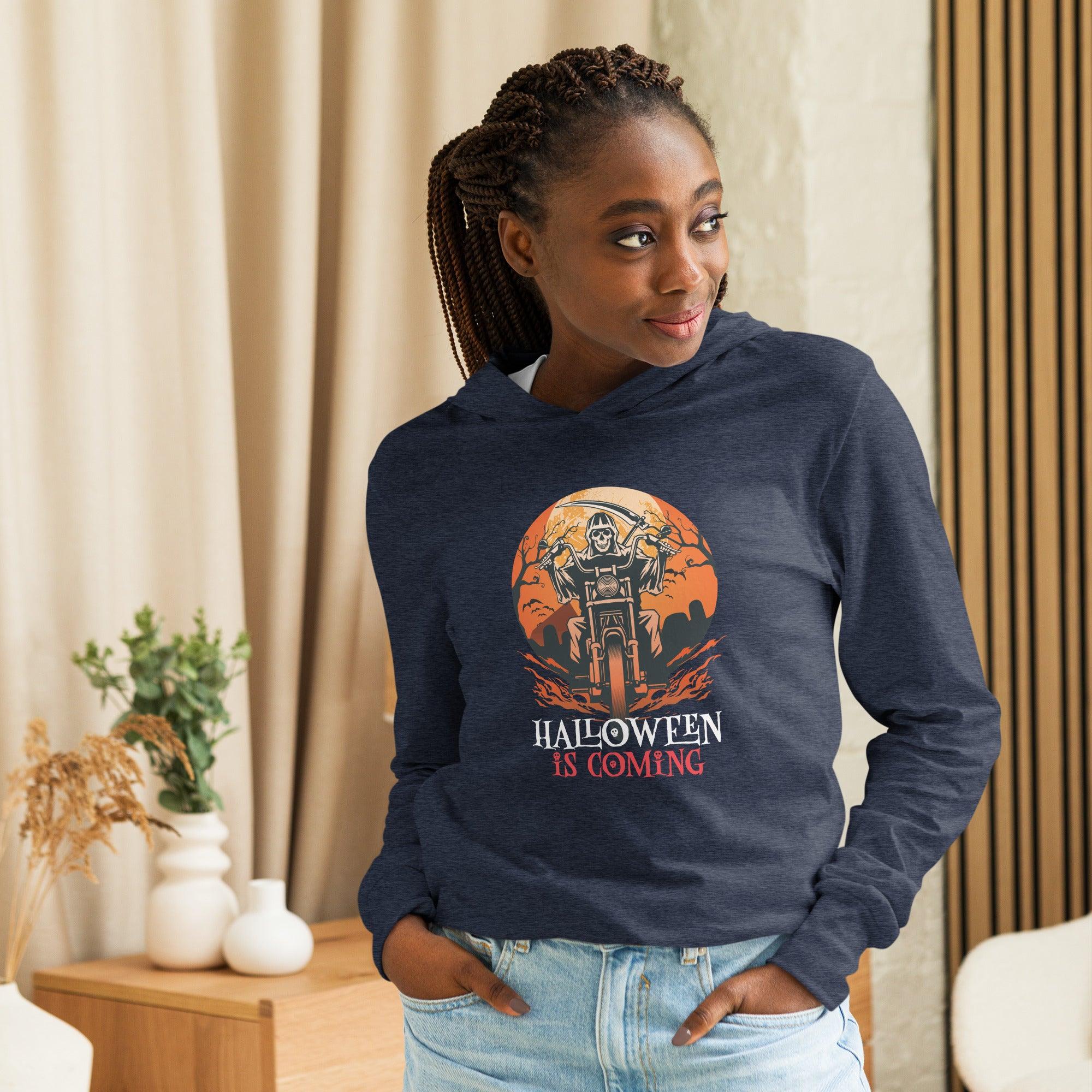Halloween is Coming Hooded long-sleeve tee - L & M Kee, LLC