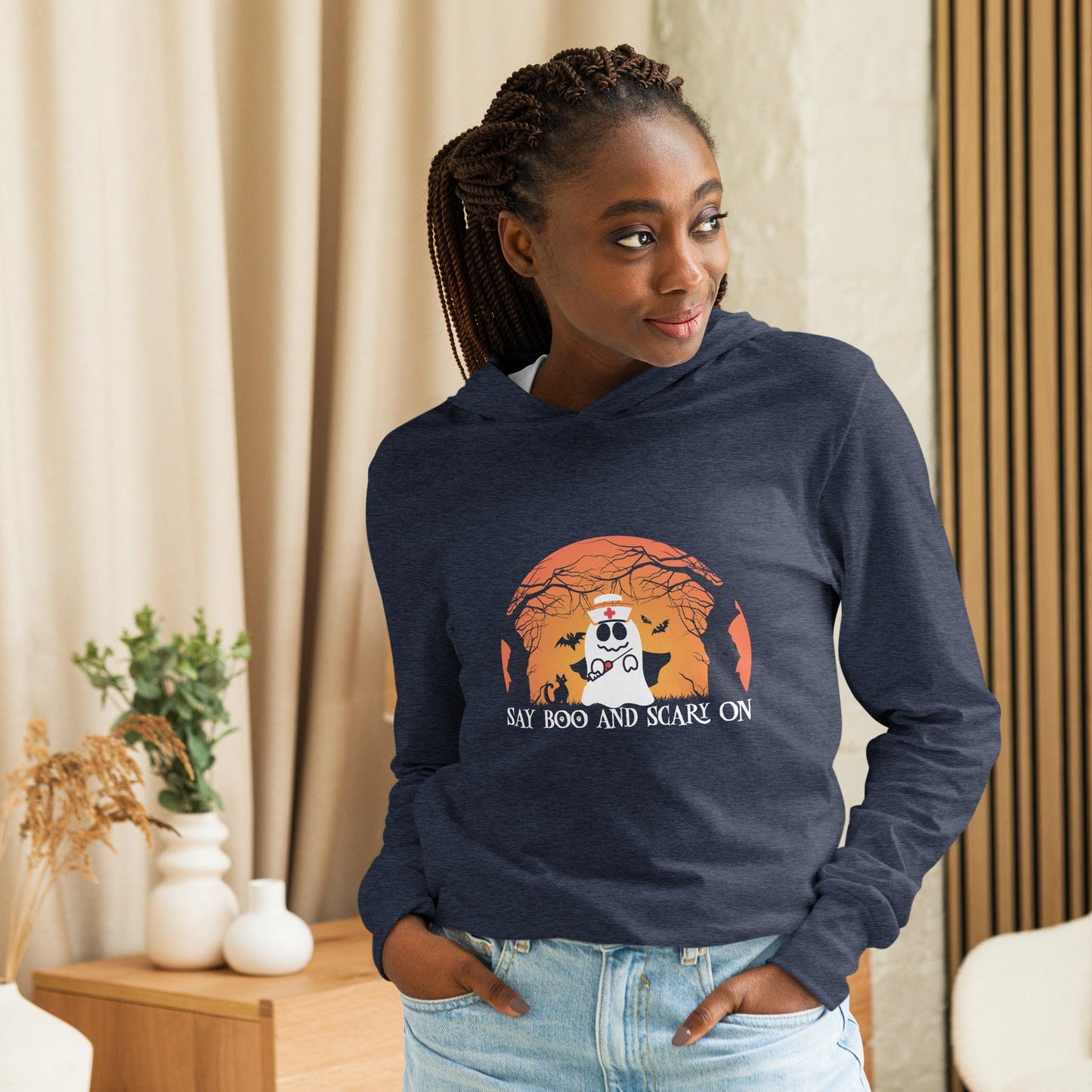 Say Boo and Scary On Hooded long-sleeve tee - L & M Kee, LLC