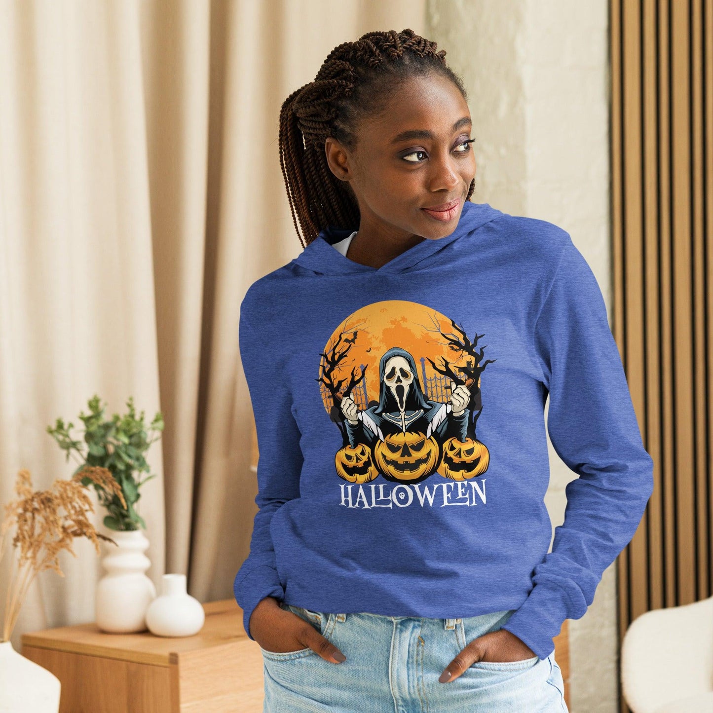 Halloween Skeleton Pumpkins Hooded long-sleeve tee - L & M Kee, LLC