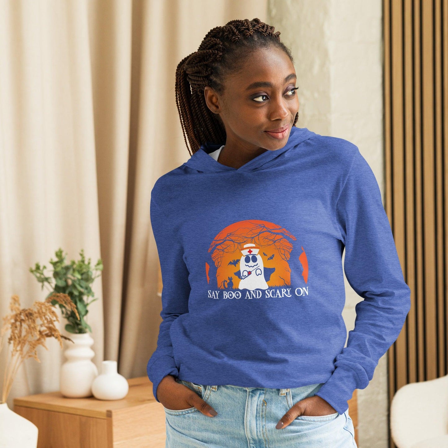 Say Boo and Scary On Hooded long-sleeve tee - L & M Kee, LLC