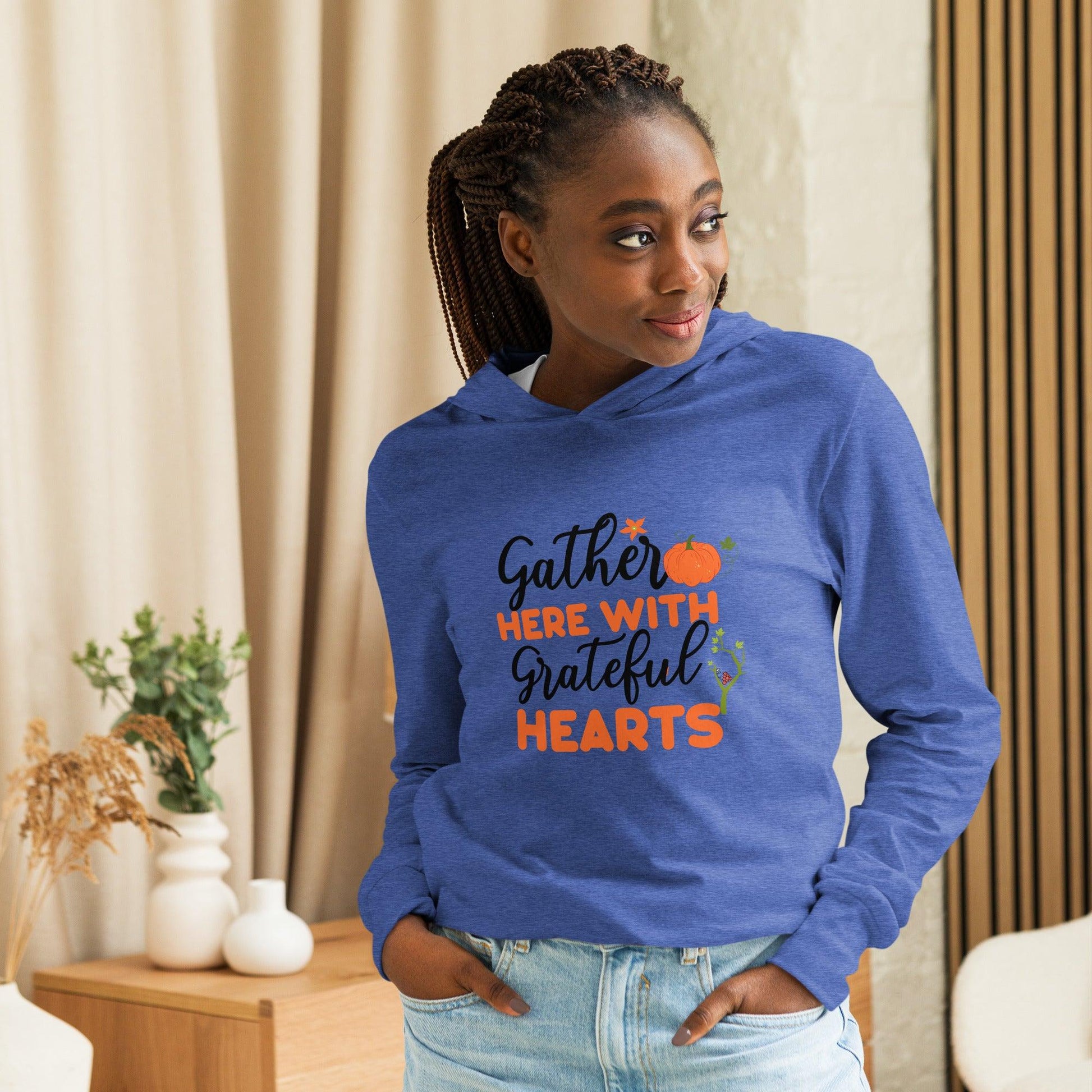 Gather with Grateful Hooded long-sleeve tee - L & M Kee, LLC