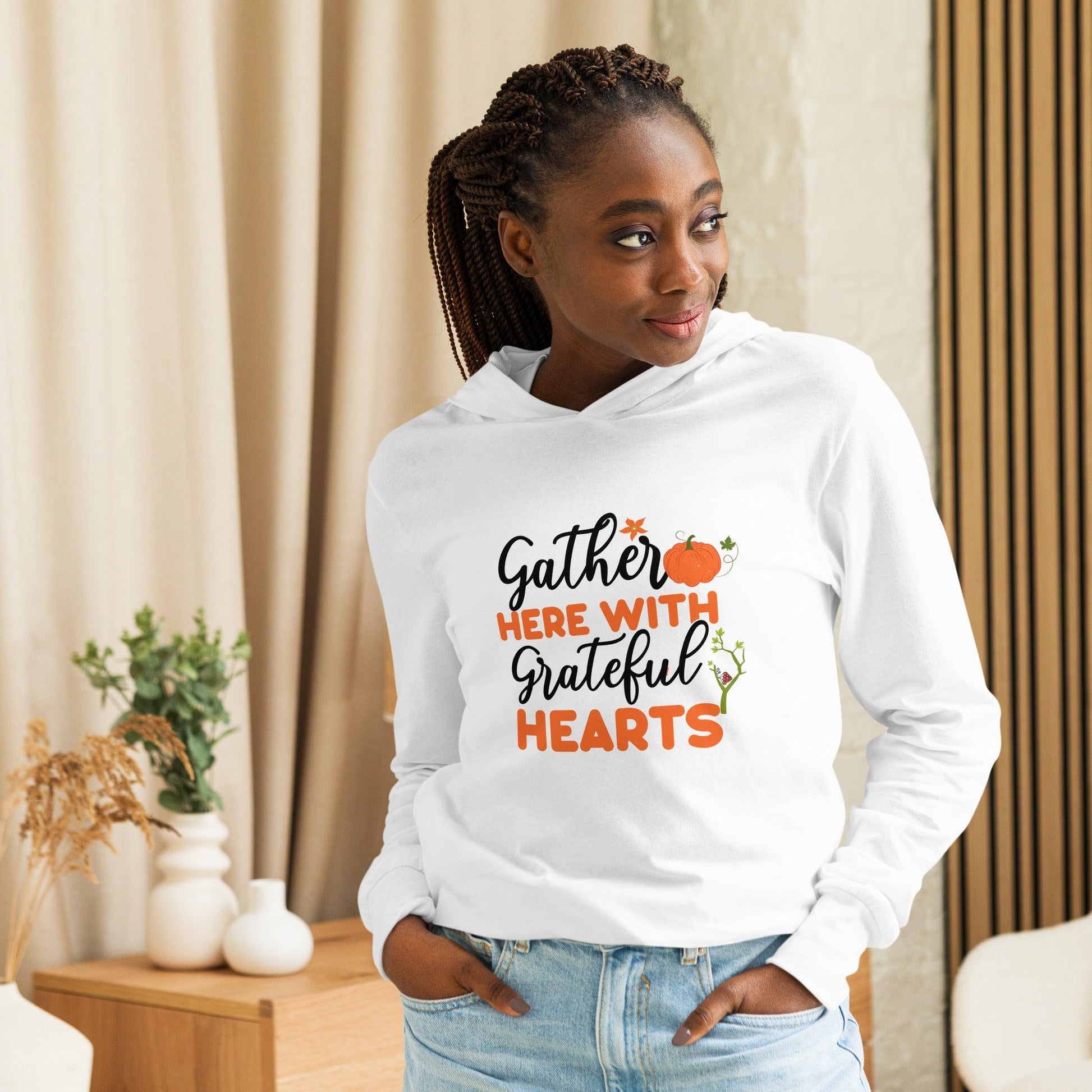 Gather with Grateful Hooded long-sleeve tee - L & M Kee, LLC