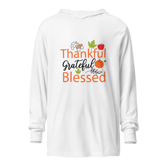 Thankful Grateful Blessed Hooded long-sleeve tee - L & M Kee, LLC
