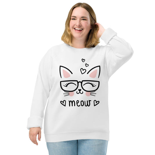 Meow The Cat Unisex organic raglan sweatshirt - L & M Kee, LLC
