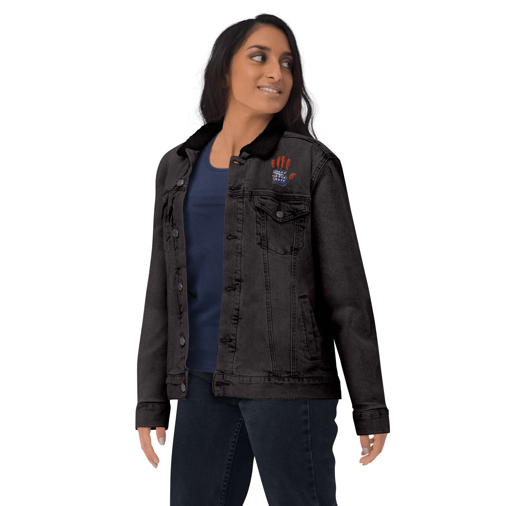 Patriotic Handprint Unisex Denim Sherpa Jacket - L & M Kee, LLC