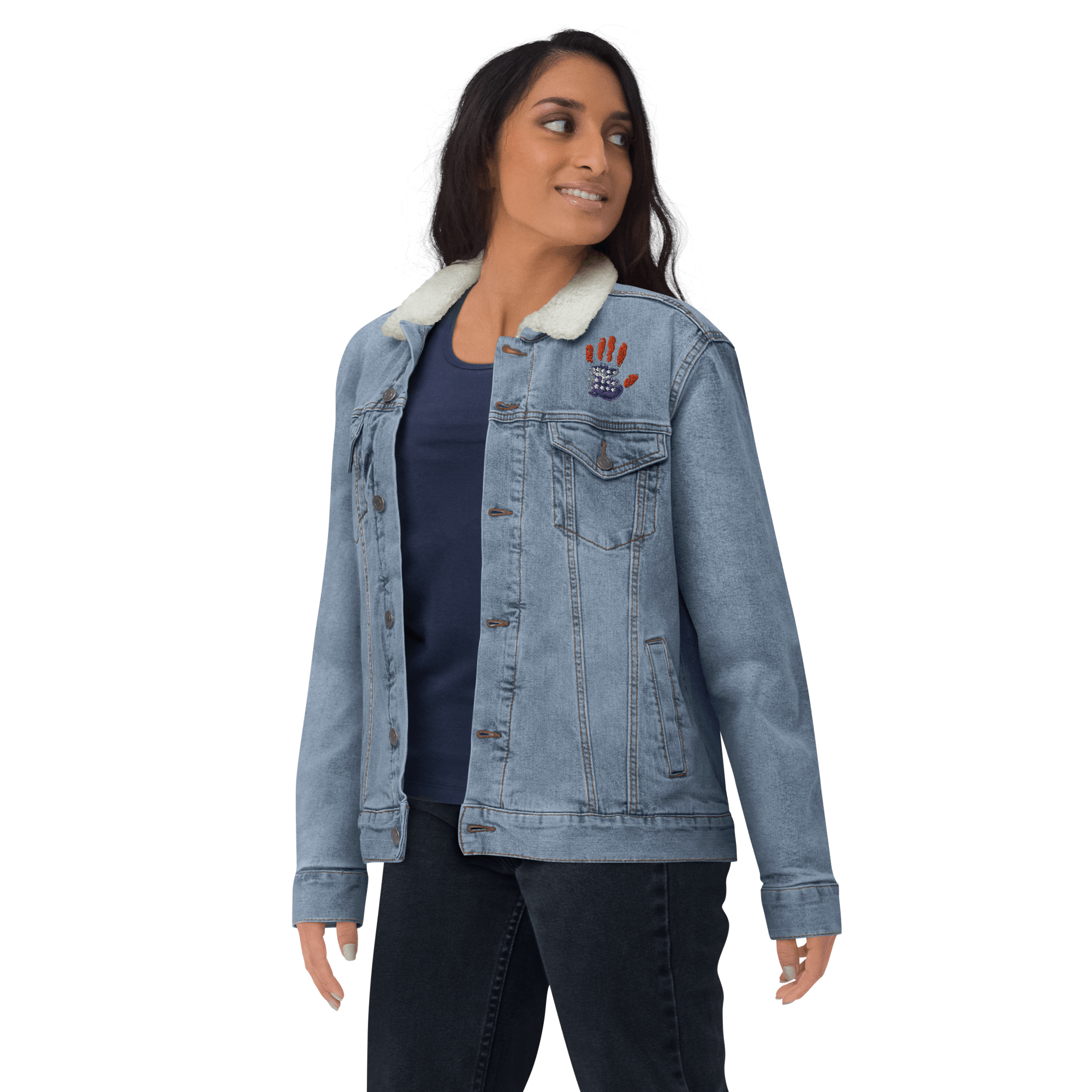 Patriotic Handprint Unisex Denim Sherpa Jacket - L & M Kee, LLC