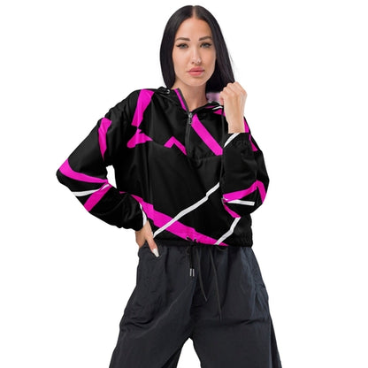 Womens Cropped Windbreaker Jacket - Black and Pink Pattern 2