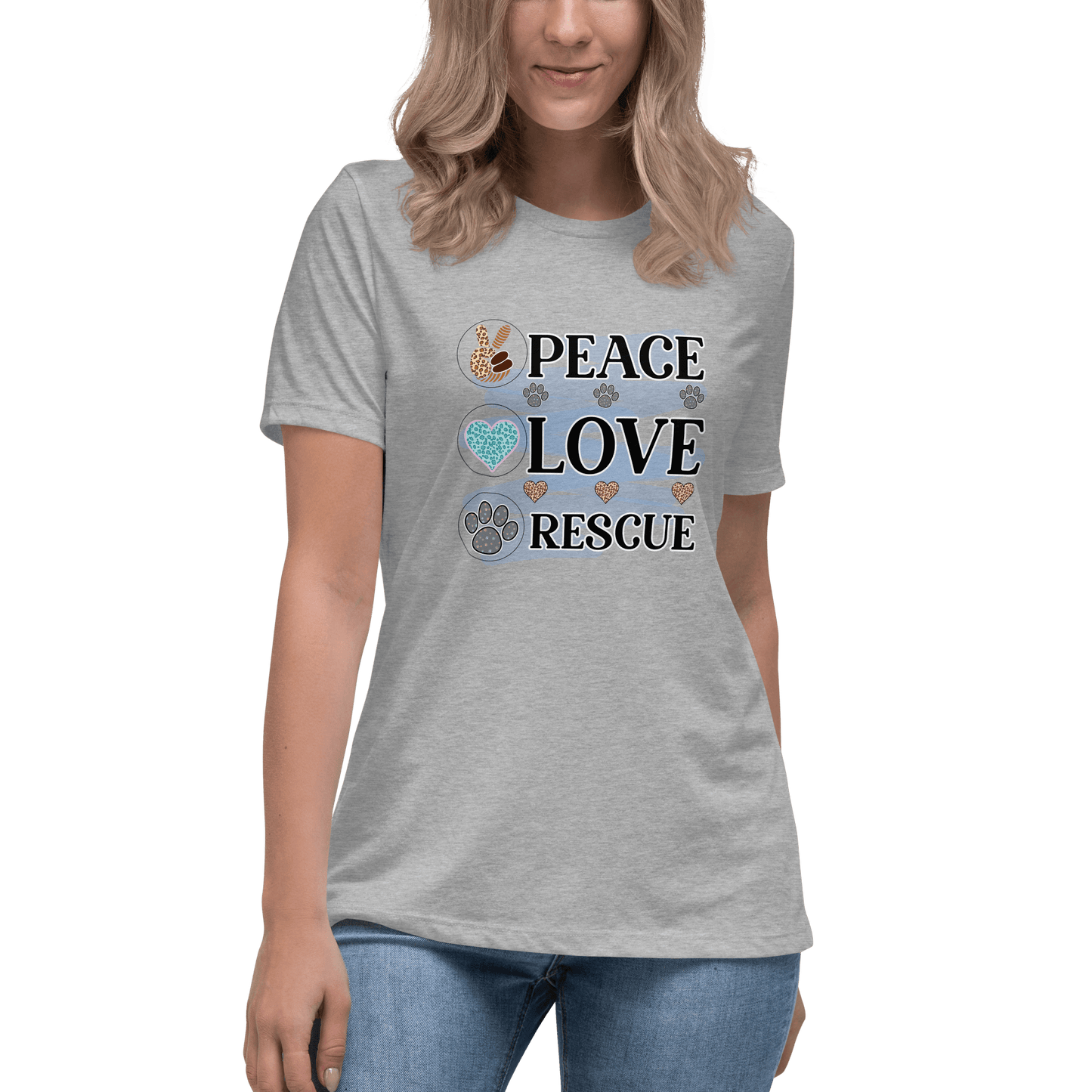 Peace Love Rescue Relaxed T-Shirt - L & M Kee, LLC