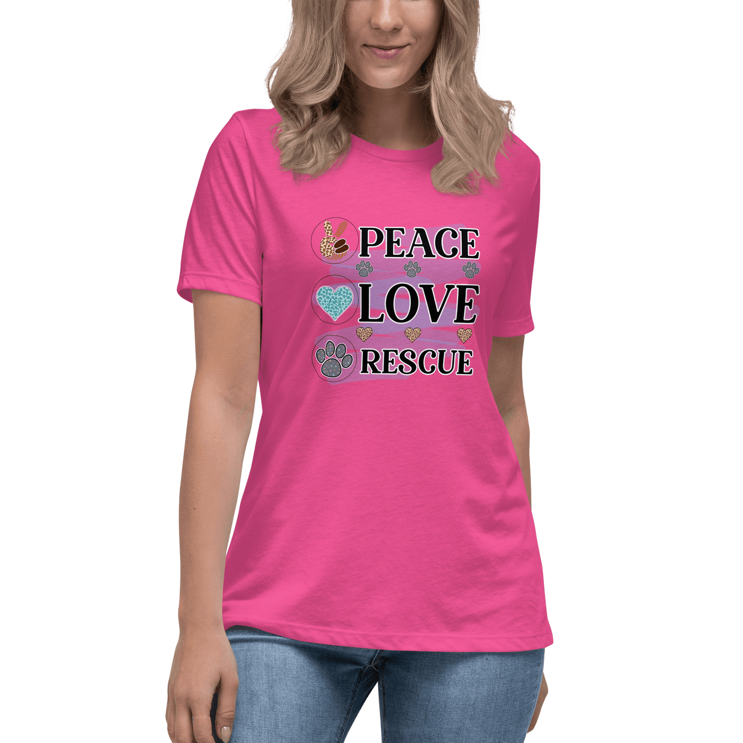 Peace Love Rescue Relaxed T-Shirt - L & M Kee, LLC