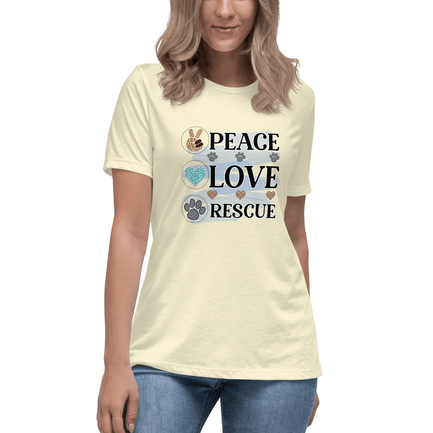 Peace Love Rescue Relaxed T-Shirt - L & M Kee, LLC