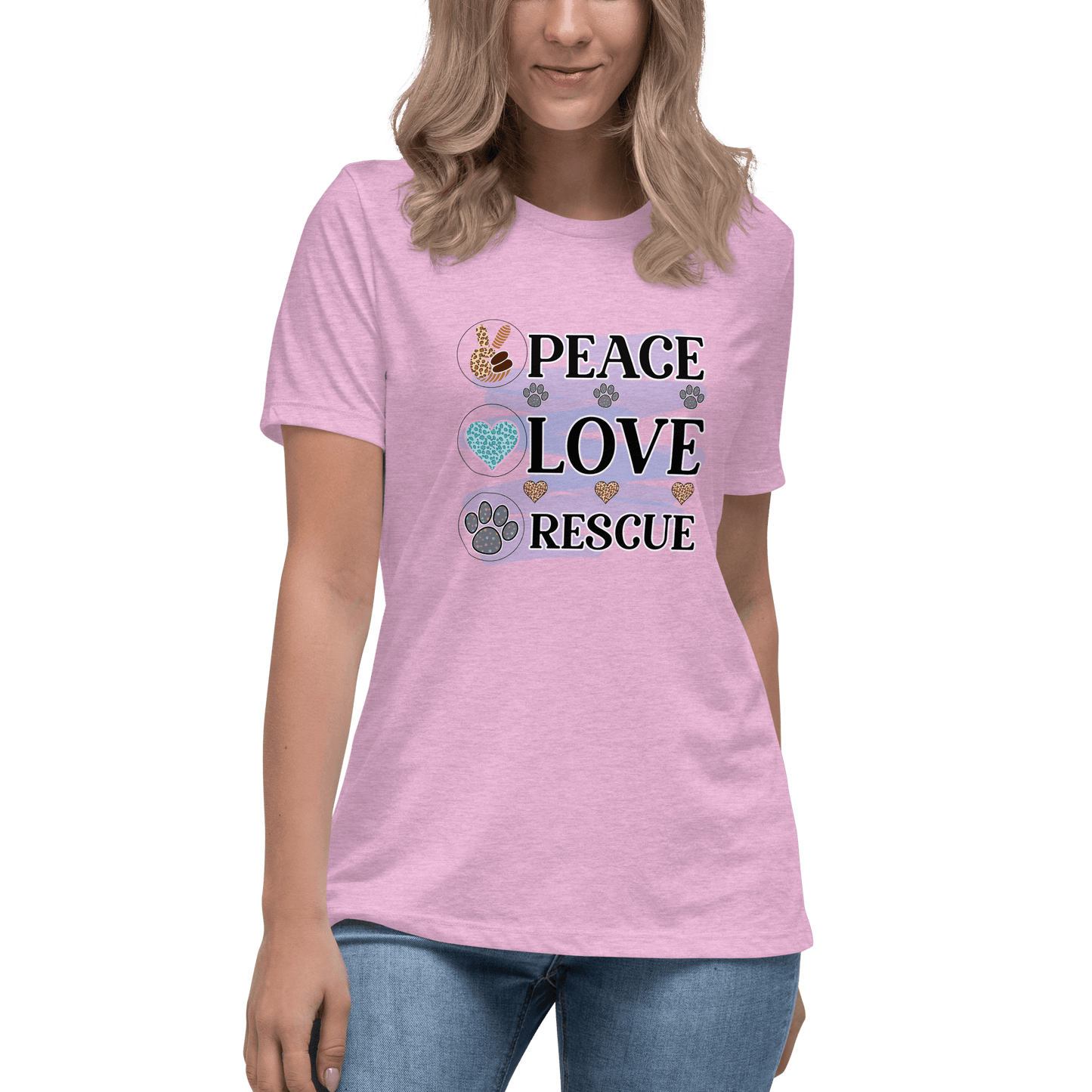 Peace Love Rescue Relaxed T-Shirt - L & M Kee, LLC