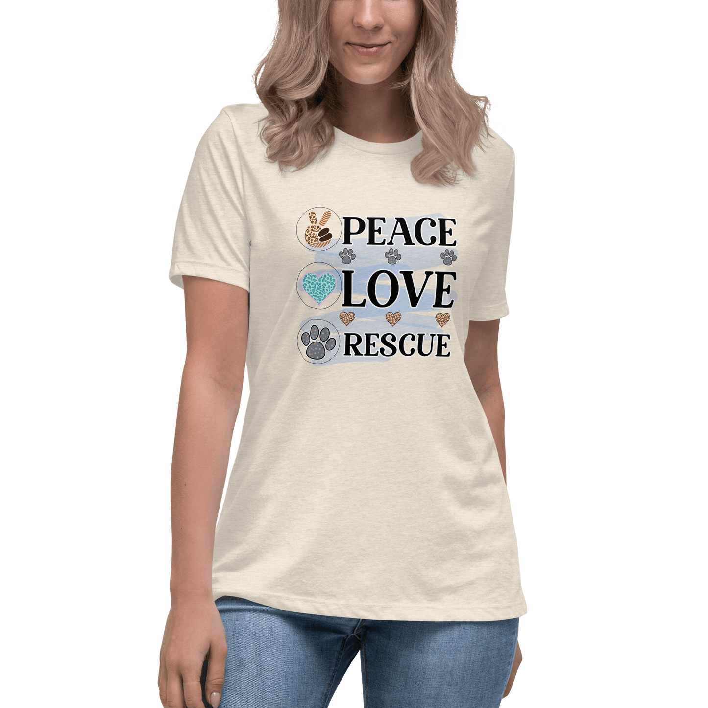 Peace Love Rescue Relaxed T-Shirt - L & M Kee, LLC