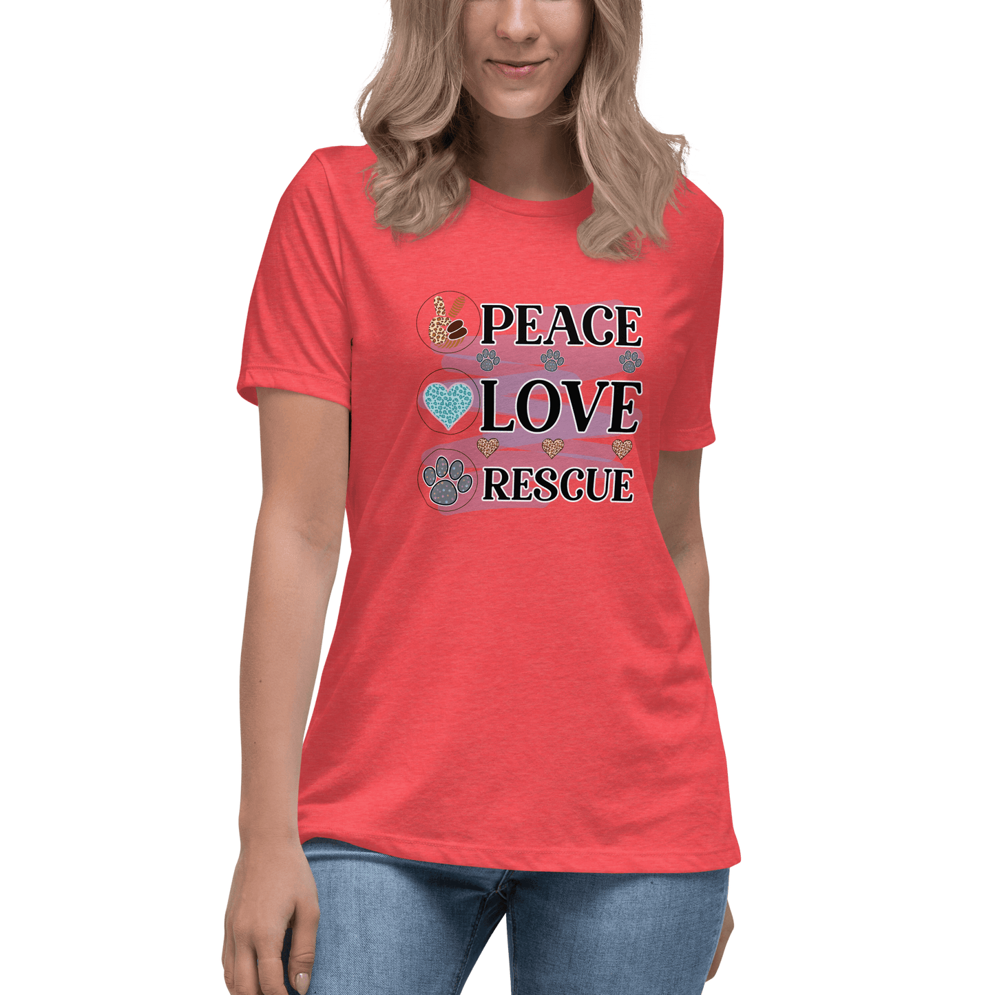 Peace Love Rescue Relaxed T-Shirt - L & M Kee, LLC