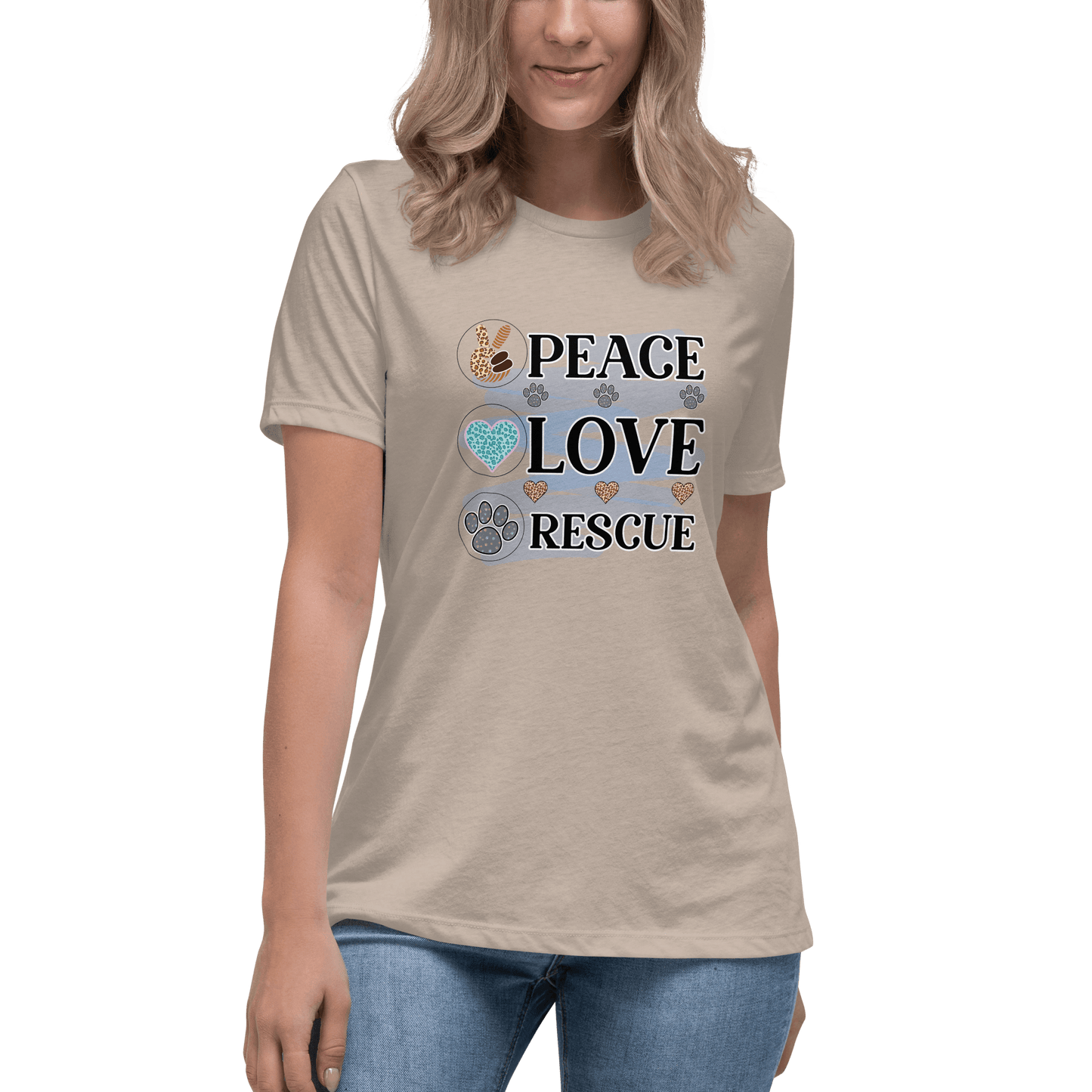 Peace Love Rescue Relaxed T-Shirt - L & M Kee, LLC