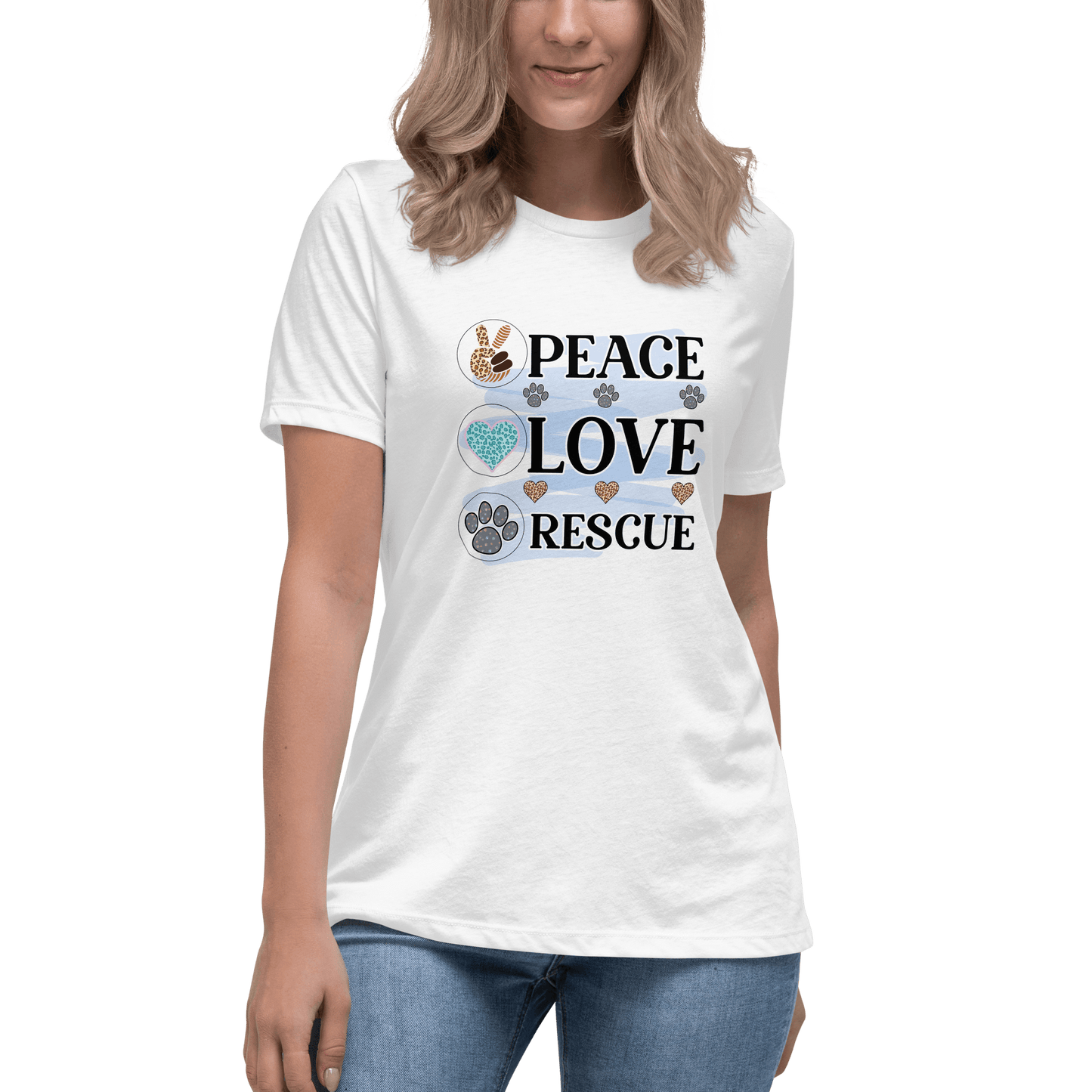 Peace Love Rescue Relaxed T-Shirt - L & M Kee, LLC