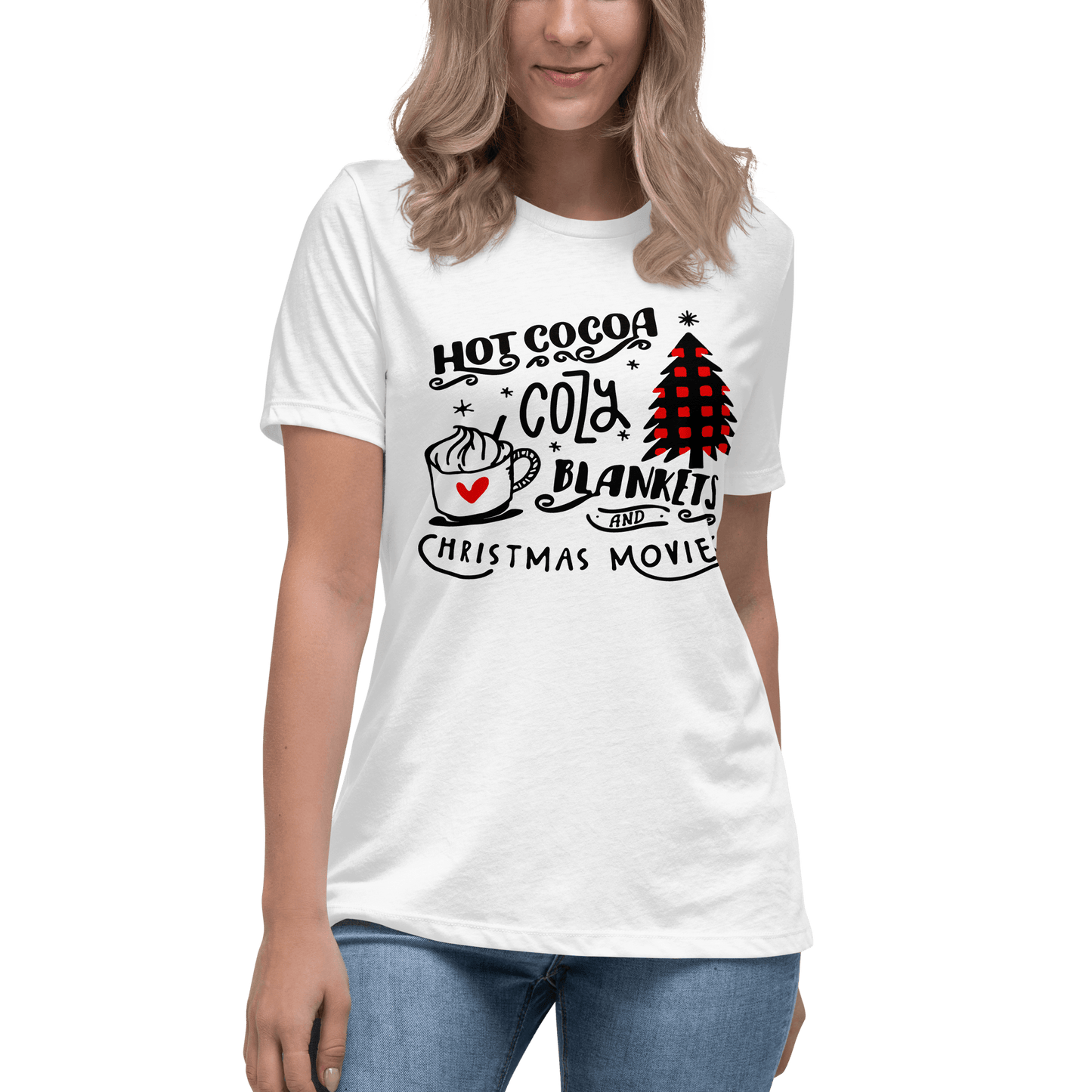 Hot Cocoa Cozy Christmas Movies Relaxed T-shirt - L & M Kee, LLC