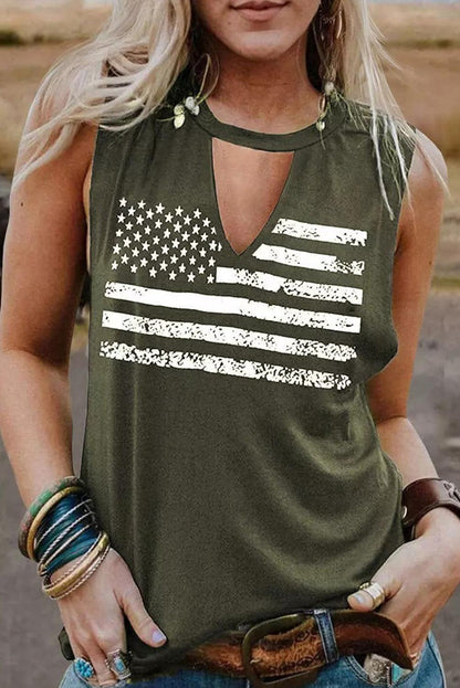 Cutout American Flag Print Tank Top - L & M Kee, LLC