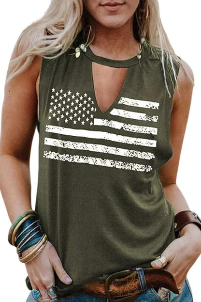 Cutout American Flag Print Tank Top - L & M Kee, LLC