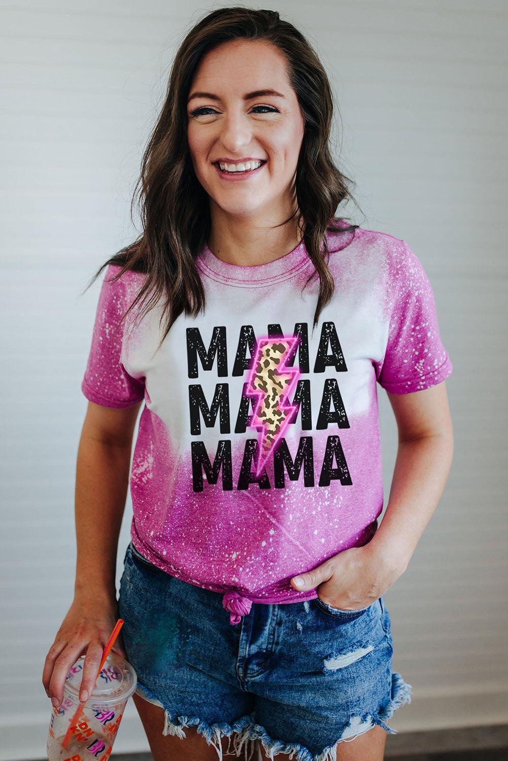 MAMA Leopard Letter Print Bleached T Shirt - L & M Kee, LLC