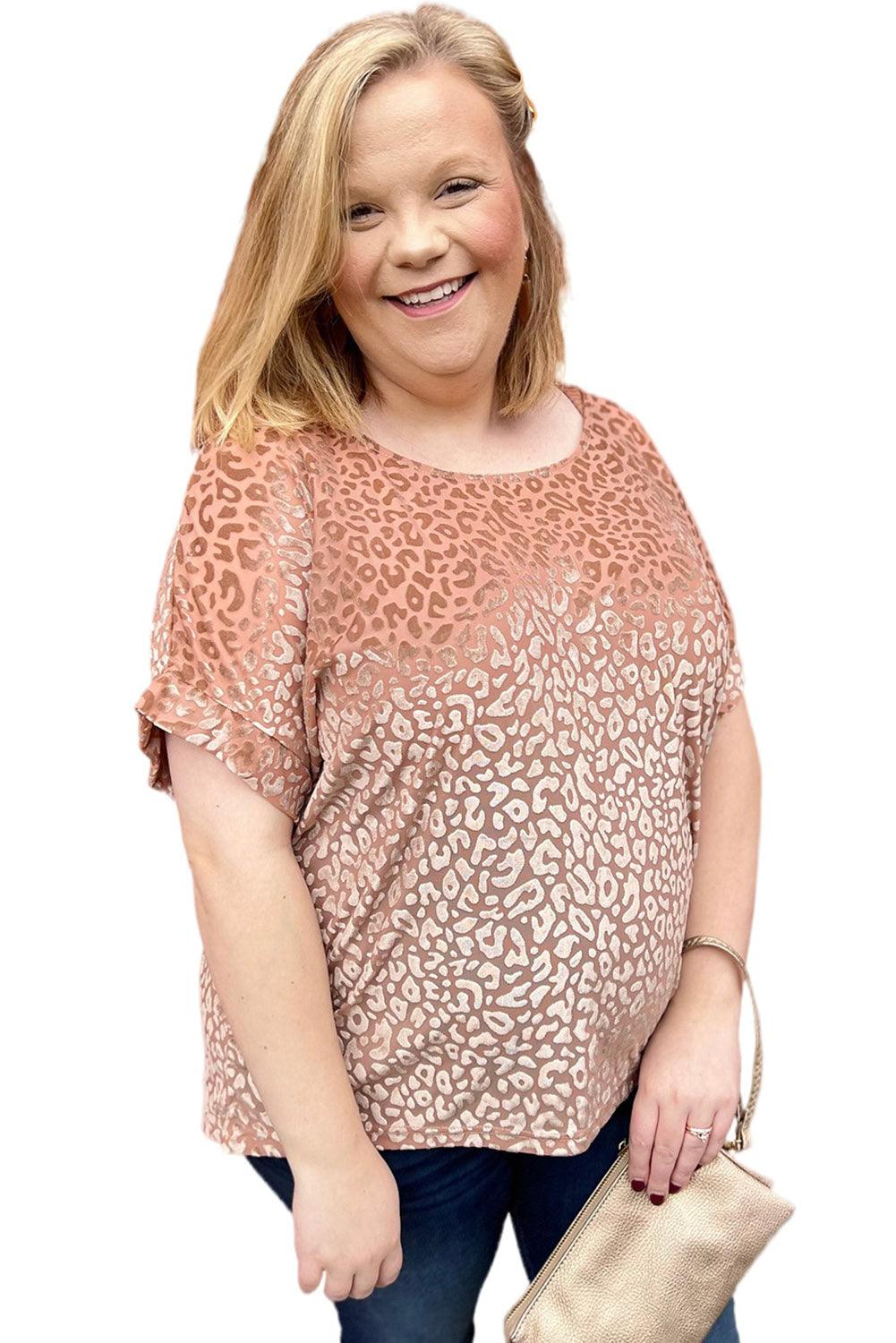 Plus Size Ombre Glitter Leopard T-shirt - L & M Kee, LLC