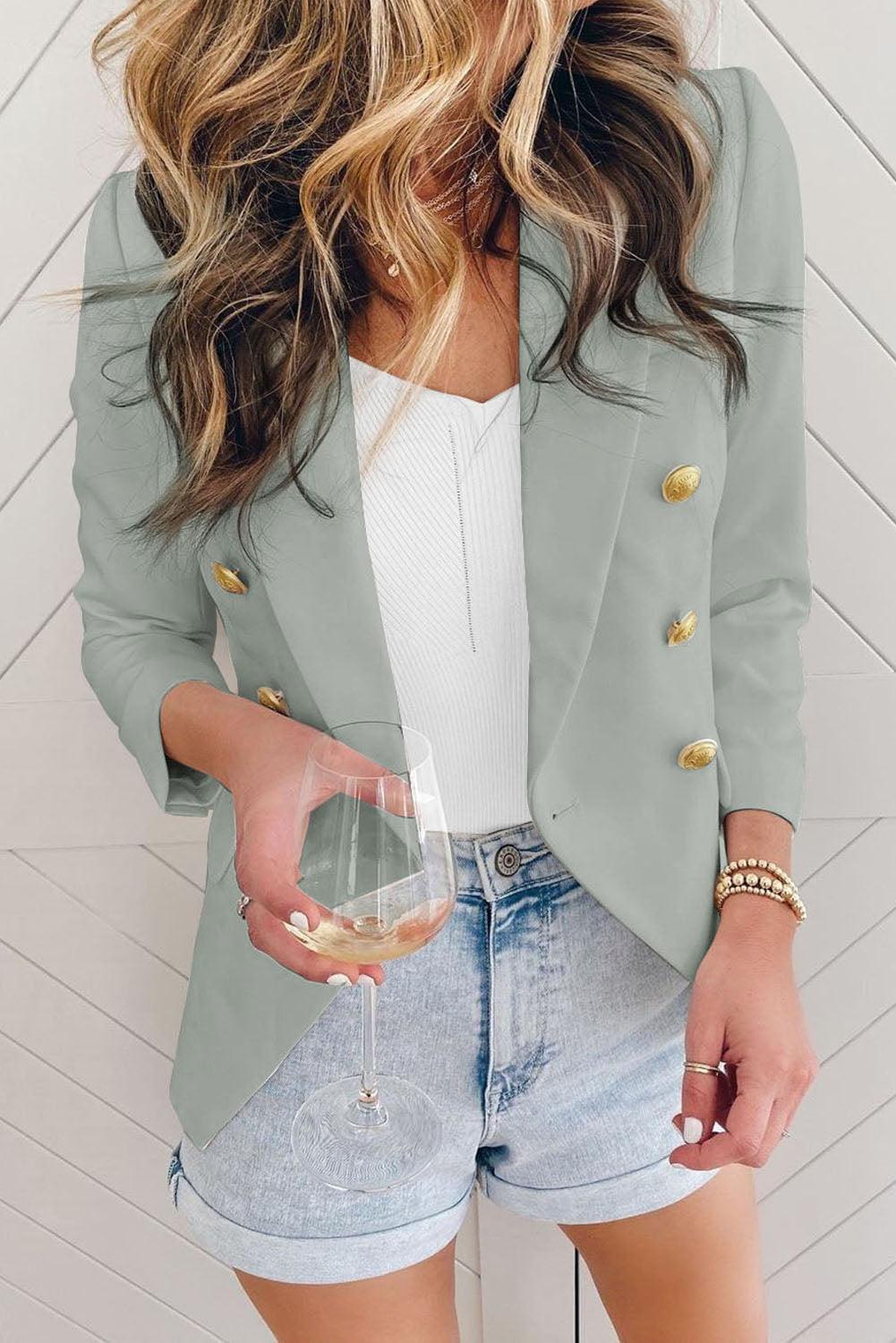 Double Breasted Long Sleeve Novelty Button Blazer - L & M Kee, LLC