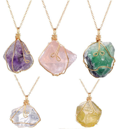 Wire Wrap Natural Quartz Stone Pendant Necklaces - L & M Kee, LLC