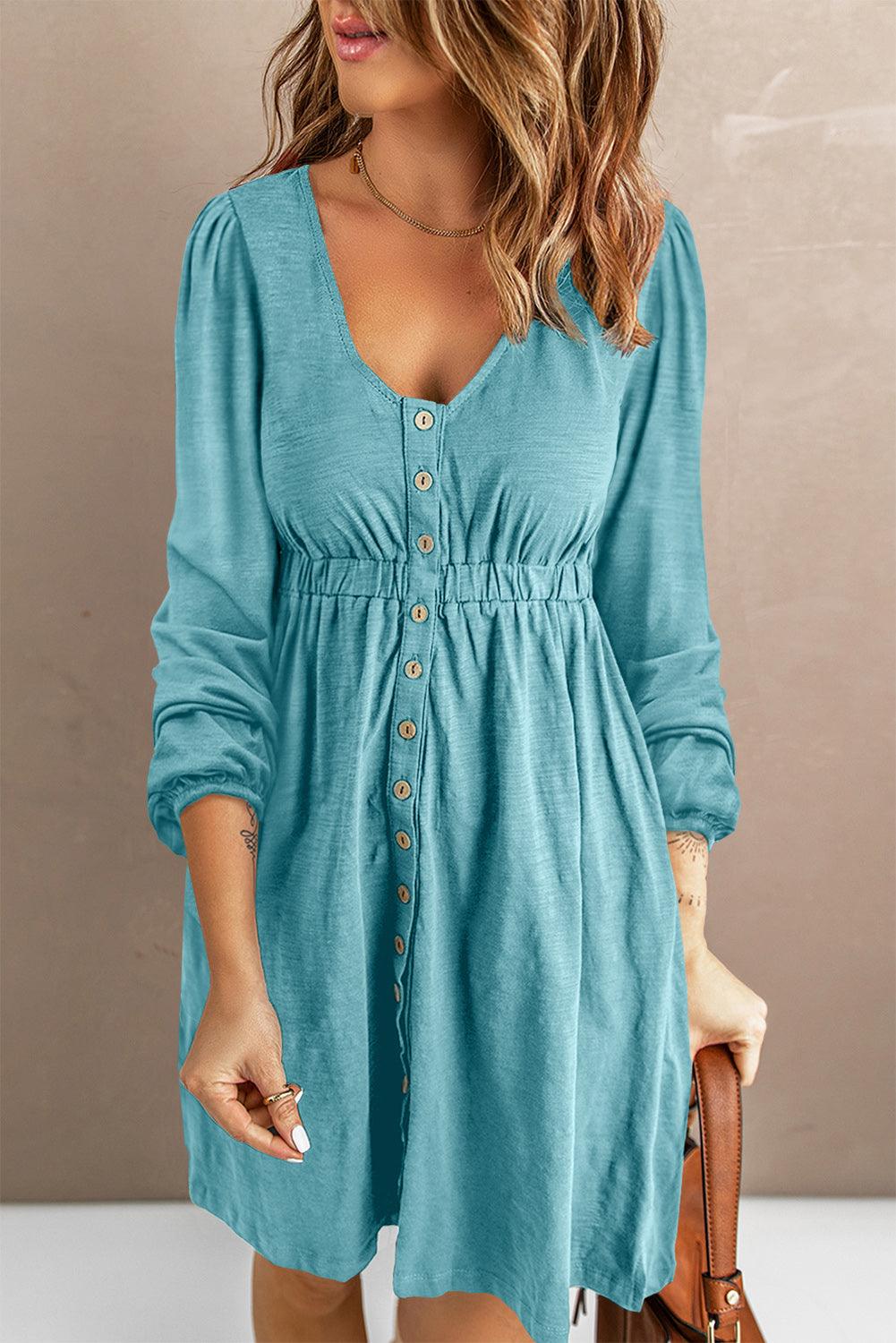 Button Up High Waist Long Sleeve Dress - L & M Kee, LLC