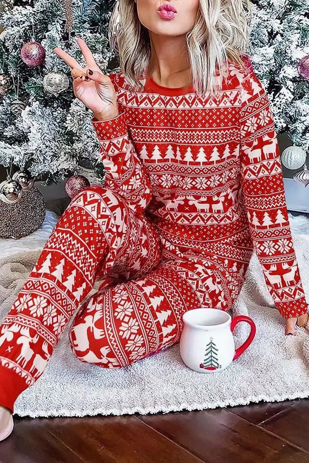 Christmas Tree Reindeer Pullover and Pants Lounge Set - L & M Kee, LLC