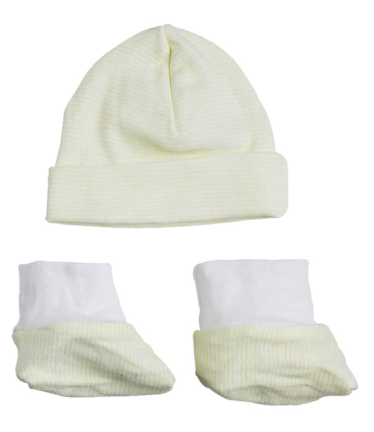 Baby Cap and Bootie Set 030.STRIPED.YELLOW - L & M Kee, LLC