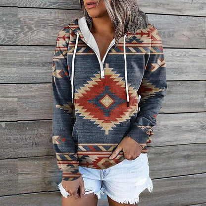 Women's New Ethnic Tribe Hooded Sweater Coat - L & M Kee, LLC
