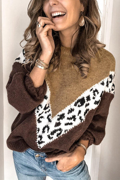Colorblock Chevron Leopard Pullover Sweater - L & M Kee, LLC