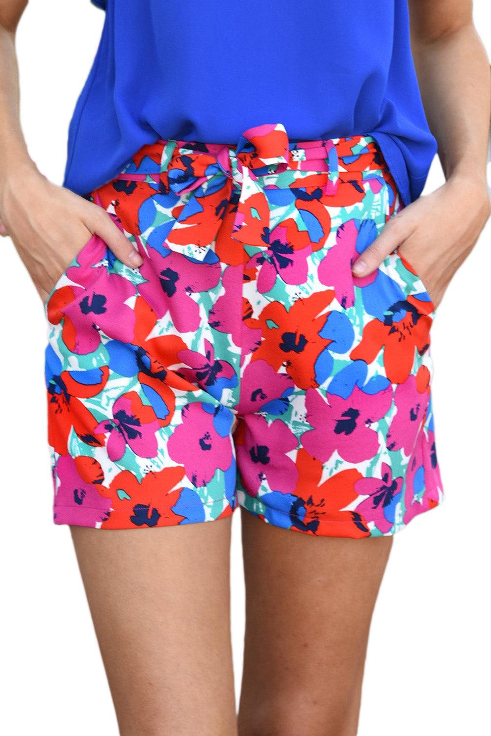 Floral Print Belted Shorts
