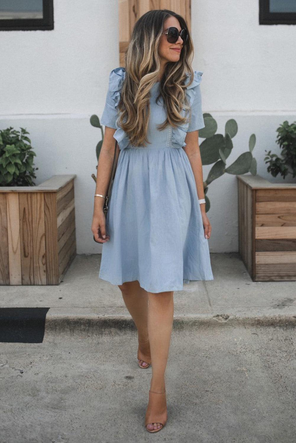 Ruffle Chambray Midi Dress - L & M Kee, LLC