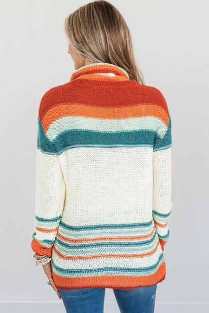 Color Block Cowl Neck Knit Sweater - L & M Kee, LLC