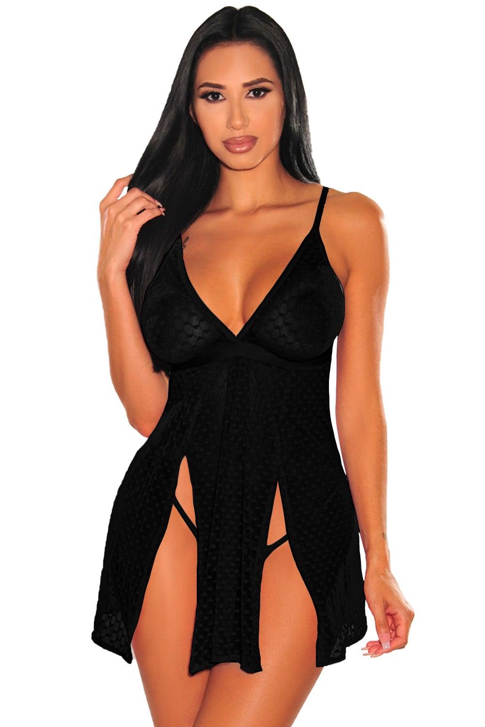 Heart-shape Mesh Cut-out Babydoll with Thong - L & M Kee, LLC