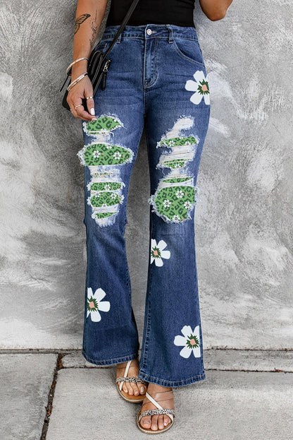 High Waist Distressed Bell Jeans - L & M Kee, LLC