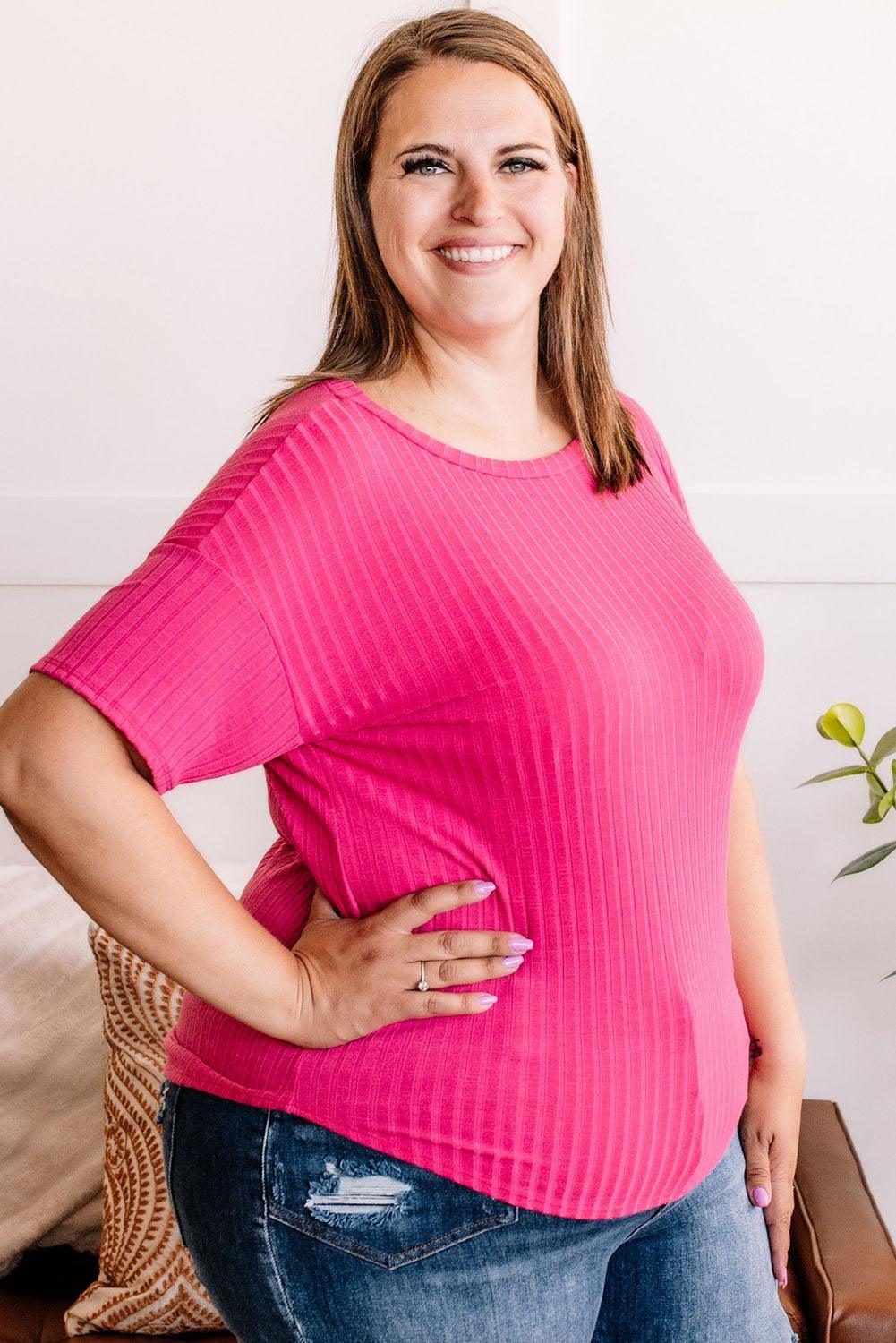 Plus Size Ribbed Knit T-shirt - L & M Kee, LLC