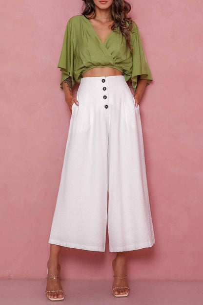 Buttons Cropped Wide Leg Pants