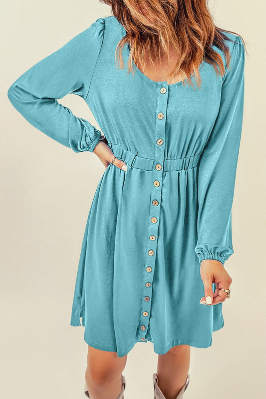 Button Up High Waist Long Sleeve Dress - L & M Kee, LLC