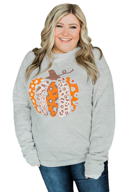 Halloween Pumpkin Leopard Print Plus Size Sweatshirt - L & M Kee, LLC
