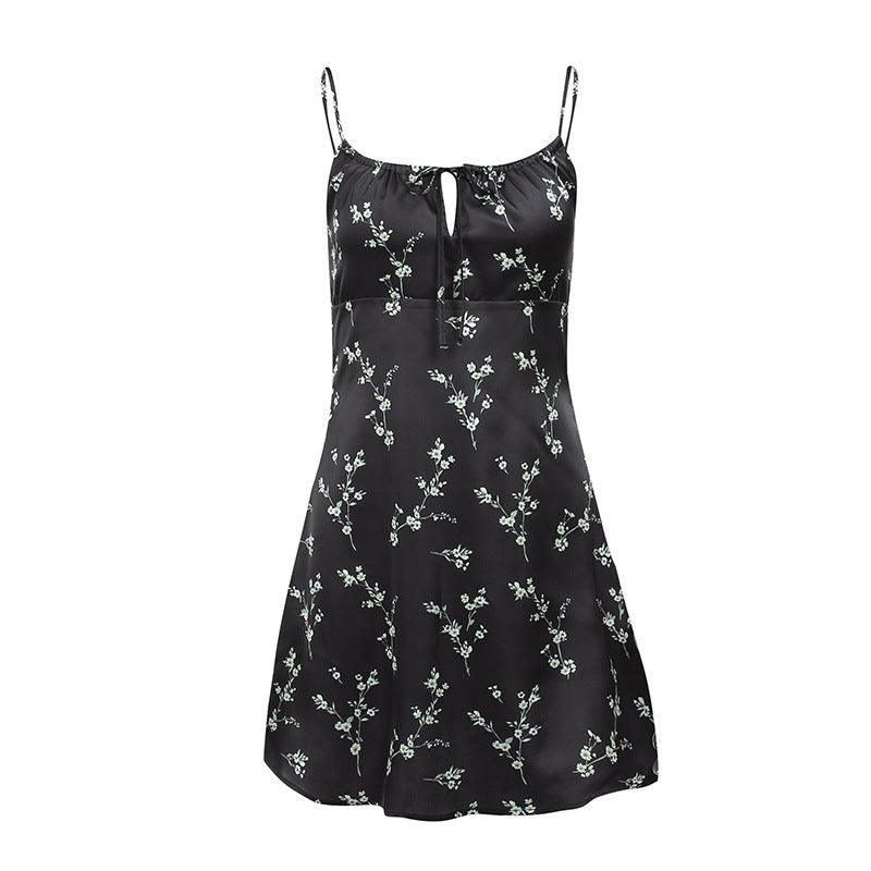 Printed Knotted Suspender Dress - L & M Kee, LLC