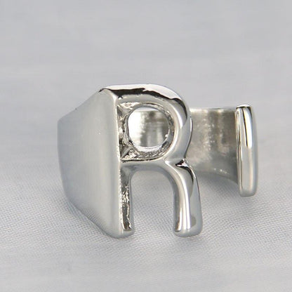 Silver Color Metal 26 Letter Open Hollow Finger Rings - L & M Kee, LLC